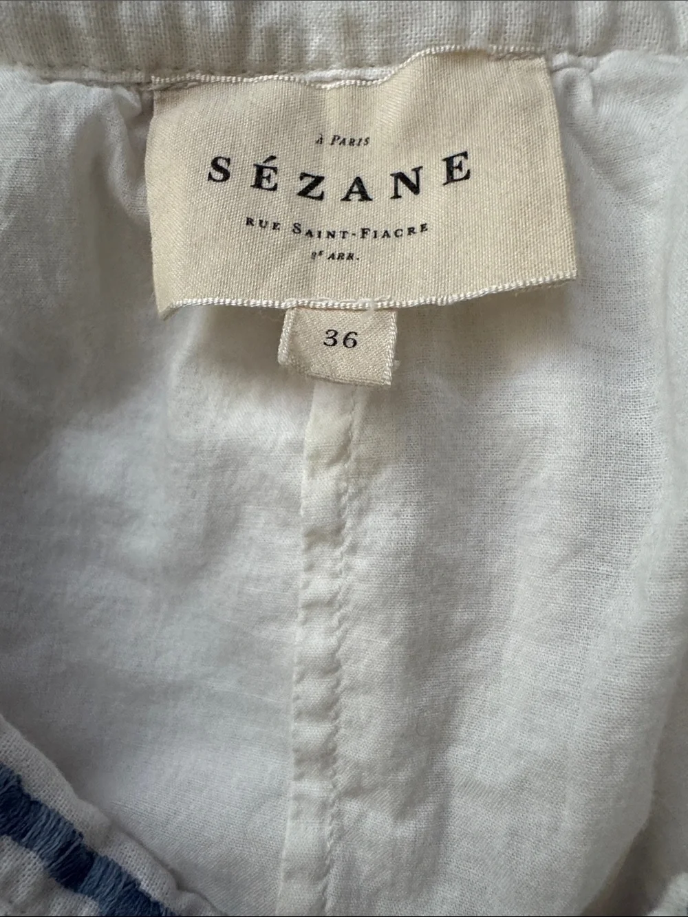 Sézane Sabyna Top Noam Skirt Set Ecru Blue Embroidered Cotton FR 36 US 4